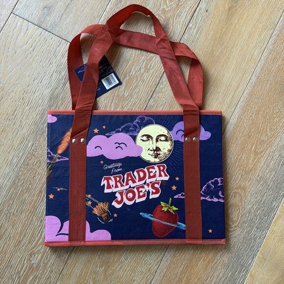 trader joes Handbags - Trader Joe’s Limited Edition Stand Up Collapsible Tote Bag Moon Strawberry NWT